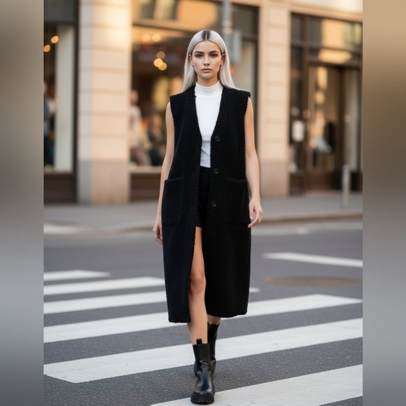 Prologue Jackets & Blazers - Coat/Duster Vest Curly Sherpa Style Button front Duster Vest